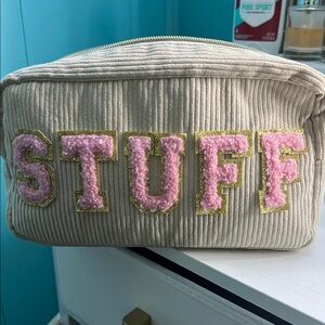 & Other Stories Cream Cosmetic Bag with Pink and Gold Accents